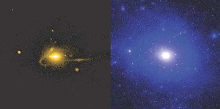 Andrew Wetzel’s simulation shows stars in the Milky Way-like galaxy on the left and the same region’s dark matter on the right