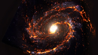 NG4321 is shown here as an ALMA (orange/red) composite with Hubble Space Telescope (HST) data