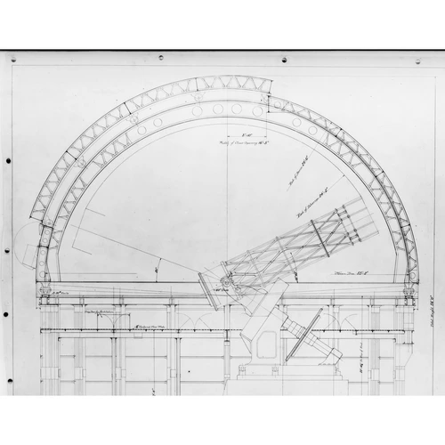 Blueprint for the 60–inch telescope and dome, Mount Wilson Observatory.
