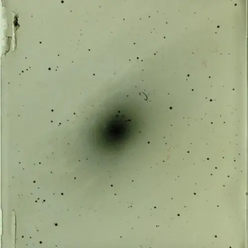 Glass side of comparison photographic plate H331H, taken by Edwin Hubble with the Hooker 100-inch telescope of the Mount Wilson Observatory.