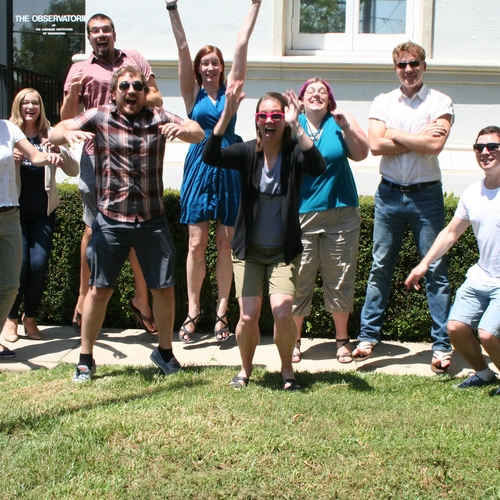 Carnegie Observatories postdocs jump for a silly picture. 